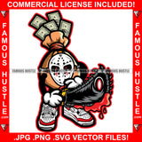 Money & Power Cash Bag Cartoon Character Horror Gangster Hockey Mask Bloody Chainsaw Blood Sneakers Hip Hop Rap Trap Street Hood Swag Thug Drip Boss Famous Hustle Killer Art Graphic Design Logo T-Shirt Print Printing JPG PNG SVG Vector Cut File