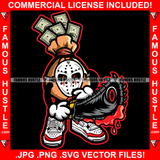 Money & Power Cash Bag Cartoon Character Horror Gangster Hockey Mask Bloody Chainsaw Blood Sneakers Hip Hop Rap Trap Street Hood Swag Thug Drip Boss Famous Hustle Killer Art Graphic Design Logo T-Shirt Print Printing JPG PNG SVG Vector Cut File