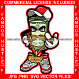 Fresh Money Gangster 100 Dollar Bill Money Roll Mean Face Gold Teeth Jewelry Cap Sneakers Hip Hop Hat Cap Sneakers Hip Hop Rap Drip Plug Trap Hood Tattoo Cartoon Character Ghetto Art Graphic Design Logo Print Printing Vector SVG Cut File