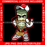 Fresh Money Gangster 100 Dollar Bill Money Roll Mean Face Gold Teeth Jewelry Cap Sneakers Hip Hop Hat Cap Sneakers Hip Hop Rap Drip Plug Trap Hood Tattoo Cartoon Character Ghetto Art Graphic Design Logo Print Printing Vector SVG Cut File