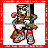 Get Money Gangster 100 Dollar Bill Money Roll Tongue Out Mean Face Gold Teeth Gun Sneakers Hip Hop Hat Cap Sneakers Hip Hop Rap Drip Plug Trap Hood Tattoo Cartoon Character Ghetto Art Graphic Design Logo Print Printing Vector SVG Cut File