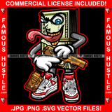 Get Money Gangster 100 Dollar Bill Money Roll Tongue Out Mean Face Gold Teeth Gun Sneakers Hip Hop Hat Cap Sneakers Hip Hop Rap Drip Plug Trap Hood Tattoo Cartoon Character Ghetto Art Graphic Design Logo Print Printing Vector SVG Cut File