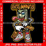 Get Money Gangster 100 Dollar Bill Money Roll Tongue Out Mean Face Gold Teeth Gun Sneakers Hip Hop Hat Cap Sneakers Hip Hop Rap Drip Plug Trap Hood Tattoo Cartoon Character Ghetto Quote Art Graphic Design Logo Print Printing Vector SVG Cut File