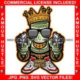 Hustler King Gangster 100 Dollar Bill Money Roll Mean Face Sunglasses Gold Teeth Jewelry Pistol Guns Sneakers Hip Hop Rap Drip Plug Trap Hood Tattoo Cartoon Character Ghetto Art Graphic Design Logo Print Printing Vector SVG Cut File
