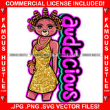 Audacious Sexy Female Teddy Bear Wearing Hot Golden Short Dress Hand Bag Hair Rollers Gold Jewelry Chain Pretty Hip Hop Swag Hustling Savage Flex Drip Famous Quote Pinup Pin Up Art Graphic Design Logo T-Shirt Print Printing JPG PNG SVG Vector Cut File
