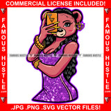 Fresh Sexy Female Teddy Bear Wearing Hot Pink Shinny Short Dress Mobile Phone Long Hair Gold Jewelry Chain Pretty Hip Hop Swag Hustling Savage Flex Drip Famous Pinup Pin Up Art Graphic Design Logo T-Shirt Print Printing JPG PNG SVG Vector Cut File