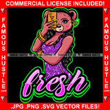 Fresh Sexy Female Teddy Bear Wearing Hot Pink Shinny Short Dress Mobile Phone Long Hair Gold Jewelry Chain Pretty Hip Hop Swag Hustling Savage Flex Drip Famous Quote Pinup Pin Up Art Graphic Design Logo T-Shirt Print Printing JPG PNG SVG Vector Cut File