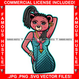 Sassy & Classy Sexy Female Teddy Bear Hot Glamorous Short Dress Hair Dread Locks Gold Jewelry Chain Pretty Hip Hop Swag Hustling Savage Flex Drip Famous Pinup Pin Up Art Graphic Design Logo T-Shirt Print Printing JPG PNG SVG Vector Cut File