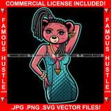 Sassy & Classy Sexy Female Teddy Bear Hot Glamorous Short Dress Hair Dread Locks Gold Jewelry Chain Pretty Hip Hop Swag Hustling Savage Flex Drip Famous Pinup Pin Up Art Graphic Design Logo T-Shirt Print Printing JPG PNG SVG Vector Cut File