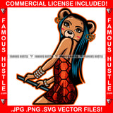 Sexy Female Teddy Bear Wearing Hot Red Shinny Short Dress Long Hair Gold Jewelry Chain Pretty Hip Hop Swag Hustling Savage Flex Drip Famous Pinup Pin Up Art Graphic Design Logo T-Shirt Print Printing JPG PNG SVG Vector Cut File