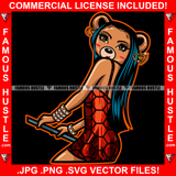 Sexy Female Teddy Bear Wearing Hot Red Shinny Short Dress Long Hair Gold Jewelry Chain Pretty Hip Hop Swag Hustling Savage Flex Drip Famous Pinup Pin Up Art Graphic Design Logo T-Shirt Print Printing JPG PNG SVG Vector Cut File