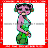 Sexy Female Teddy Bear Wearing Hot Green Shinny Short Dress Hair Gold Jewelry Chain Pretty Hip Hop Swag Hustling Savage Flex Drip Famous Pinup Pin Up Art Graphic Design Logo T-Shirt Print Printing JPG PNG SVG Vector Cut File