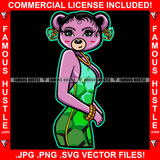 Sexy Female Teddy Bear Wearing Hot Green Shinny Short Dress Hair Gold Jewelry Chain Pretty Hip Hop Swag Hustling Savage Flex Drip Famous Pinup Pin Up Art Graphic Design Logo T-Shirt Print Printing JPG PNG SVG Vector Cut File
