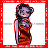 Sexy Female Teddy Bear Wearing Hot Red Shinny Short Dress Long Hair Gold Jewelry Chain Pretty Hip Hop Swag Hustling Savage Flex Drip Famous Pinup Pin Up Art Graphic Design Logo T-Shirt Print Printing JPG PNG SVG Vector Cut File