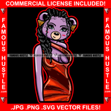 Sexy Female Teddy Bear Wearing Hot Red Shinny Short Dress Long Hair Gold Jewelry Chain Pretty Hip Hop Swag Hustling Savage Flex Drip Famous Pinup Pin Up Art Graphic Design Logo T-Shirt Print Printing JPG PNG SVG Vector Cut File