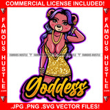 Goddess Sexy Female Teddy Bear Wearing Hot Golden Shinny Short Dress Purple Long Hair Gold Jewelry Chain Pretty Hip Hop Swag Hustling Savage Flex Drip Famous Pinup Pin Up Quote Art Graphic Design Logo T-Shirt Print Printing JPG PNG SVG Vector Cut File