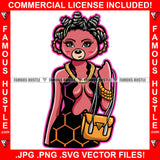 Sexy Female Teddy Bear Wearing Hot Golden Short Dress Hand Bag Hair Rollers Gold Jewelry Chain Pretty Hip Hop Swag Hustling Savage Flex Drip Famous Pinup Pin Up Art Graphic Design Logo T-Shirt Print Printing JPG PNG SVG Vector Cut File
