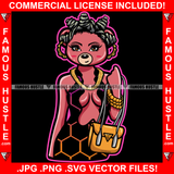 Sexy Female Teddy Bear Wearing Hot Golden Short Dress Hand Bag Hair Rollers Gold Jewelry Chain Pretty Hip Hop Swag Hustling Savage Flex Drip Famous Pinup Pin Up Art Graphic Design Logo T-Shirt Print Printing JPG PNG SVG Vector Cut File