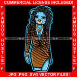 Sexy Female Teddy Bear Wearing Hot Golden Short Dress Hair Dread Locks Gold Bangles Jewelry Chain Pretty Hip Hop Swag Hustling Savage Flex Drip Famous Pinup Pin Up Art Graphic Design Logo T-Shirt Print Printing JPG PNG SVG Vector Cut File