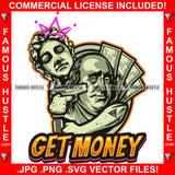 Get Money Sexy Lady Statue Holding Machine Gun Gangster President Ben Franklin Face Tattoo Hip Hop Rap Hustler Boss Drip Swag Plug Trap Hood Thug Gang Street Famous Hustle Quote Art Graphic Design Logo T-Shirt Print Printing JPG PNG SVG Vector Cut File