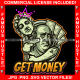 Get Money Sexy Lady Statue Holding Machine Gun Gangster President Ben Franklin Face Tattoo Hip Hop Rap Hustler Boss Drip Swag Plug Trap Hood Thug Gang Street Famous Hustle Quote Art Graphic Design Logo T-Shirt Print Printing JPG PNG SVG Vector Cut File