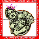 Sexy Lady Statue Holding Machine Gun Gangster President Ben Franklin Face Get Money  Tattoo Hip Hop Rap Hustler Boss Drip Swag Plug Trap Hood Thug Gang Street Famous Hustle Art Graphic Design Logo T-Shirt Print Printing JPG PNG SVG Vector Cut File