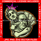Sexy Lady Statue Holding Machine Gun Gangster President Ben Franklin Face Get Money  Tattoo Hip Hop Rap Hustler Boss Drip Swag Plug Trap Hood Thug Gang Street Famous Hustle Art Graphic Design Logo T-Shirt Print Printing JPG PNG SVG Vector Cut File