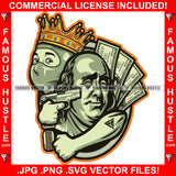 Street Life Famous Gangster President Ben Franklin Face $100 Dollar Billcash Dont Move King Boy Pointing Gun Face Ski Mask Cap Hip Hop Rap Plug Trap Hood Ghetto Thug Hustling Drip Rich Art Graphic Design Logo Print Printing Vector SVG Cut File