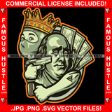 Street Life Famous Gangster President Ben Franklin Face $100 Dollar Billcash Dont Move King Boy Pointing Gun Face Ski Mask Cap Hip Hop Rap Plug Trap Hood Ghetto Thug Hustling Drip Rich Art Graphic Design Logo Print Printing Vector SVG Cut File