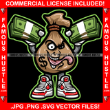 Money Bag Character Dollar Sign Scary Face Holding Cash Bundles Tattoo Rapper Plug Trap Street Hood Ghetto Swag Thug Hustler Hustling Flex Drip Famous Art Graphic Design Logo T-Shirt Print Printing JPG PNG SVG Vector Cut File