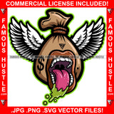Cash Money Bag Gangster Cartoon Character Angel White Wings Licking Tongue Famous Hustle Hip Hop Rap Plug Trap Street Hood Ghetto Swag Thug Boss Hustler Hustling Trench Drip Savage Art Graphic Design Logo T-Shirt Print Printing JPG PNG SVG Vector Cut File