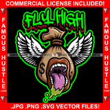 Fly High Cash Money Bag Gangster Cartoon Character Angel Wings Licking Tongue Famous Hip Hop Rap Plug Trap Street Ghetto Swag Thug Boss Hustler Hustling Trench Drip Savage Quote Art Graphic Design Logo T-Shirt Print Printing JPG PNG SVG Vector Cut File