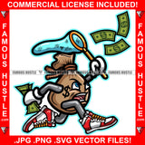 Money Catcher Cash Bag Gangster Cartoon Character Dollar Sign Tattoo Hip Hop Rap Plug Trap Street Hood Ghetto Swag Thug Boss Hustler Hustling Trench Drip Savage Art Graphic Design Logo T-Shirt Print Printing JPG PNG SVG Vector Cut File