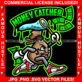 Money Catcher Cash Bag Gangster Cartoon Character Dollar Sign Tattoo Hip Hop Rap Plug Trap Street Hood Ghetto Swag Thug Boss Hustler Hustling Trench Drip Savage Quote Art Graphic Design Logo T-Shirt Print Printing JPG PNG SVG Vector Cut File