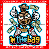 In The Bag Cash Gangster Cartoon Character Falling Money Mean Face Gold Teeth Jewelry Sneakers Hip Hop Rap Plug Trap Hood Ghetto Swag Thug Boss Hustling Trench Drip Savage Quote Art Graphic Design Logo T-Shirt Print Printing JPG PNG SVG Vector Cut File