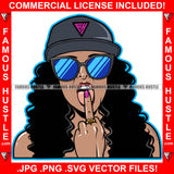 Famous Hustle Black Sexy Lady Female Women Licking Middle Finger Sexy Sign Glasses Cap Hip Hop Rap Plug Trap Street Hood Ghetto Swag Thug Hustler Hustling Baller Trapper Art Graphic Design Logo T-Shirt Print Printing JPG PNG SVG Vector Cut File