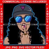 Famous Hustle Black Sexy Lady Female Women Licking Middle Finger Sexy Sign Glasses Cap Hip Hop Rap Plug Trap Street Hood Ghetto Swag Thug Hustler Hustling Baller Trapper Art Graphic Design Logo T-Shirt Print Printing JPG PNG SVG Vector Cut File