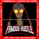 Famous Hustle Black Sexy Lady Female Women Licking Middle Finger Sexy Sign Glasses Cap Hip Hop Rap Plug Trap Street Hood Ghetto Swag Thug Hustler Hustling Baller Trapper Quote Art Graphic Design Logo T-Shirt Print Printing JPG PNG SVG Vector Cut File