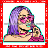 Blessed Vibes Sexy WomanHeart Shape Glasses Purple Hair Red Nails Lollipop Hip Hop Rap Plug Trap Street Hood Ghetto Swag Thug Hustler Hustling Famous Hustle Baller Trapper Art Graphic Design Logo T-Shirt Print Printing JPG PNG SVG Vector Cut File