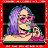 Blessed Vibes Sexy WomanHeart Shape Glasses Purple Hair Red Nails Lollipop Hip Hop Rap Plug Trap Street Hood Ghetto Swag Thug Hustler Hustling Famous Hustle Baller Trapper Art Graphic Design Logo T-Shirt Print Printing JPG PNG SVG Vector Cut File