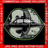Famous Hustle Sexy Lips Black $100 Bill Cash Money Printed Diamond Teeth Hip Hop Rap Rapper Plug Trap Street Hood Ghetto Swag Thug Hustler Hustling Baller Trapper Art Graphic Design Logo T-Shirt Print Printing JPG PNG SVG Vector Cut File