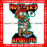 Hustler's Ambition Gangster Baby Dollar Sign Eyes Head Bandanna Tongue Out Diaper Thinking Cash Money Bag Gold Coins Hip Hop Trap Street Hood Ghetto Thug Hustler Hustling Quote Art Graphic Design Logo T-Shirt Print Printing JPG PNG SVG Vector Cut File