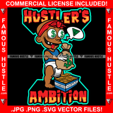 Hustler's Ambition Gangster Baby Dollar Sign Eyes Head Bandanna Tongue Out Diaper Thinking Cash Money Bag Gold Coins Hip Hop Trap Street Hood Ghetto Thug Hustler Hustling Quote Art Graphic Design Logo T-Shirt Print Printing JPG PNG SVG Vector Cut File