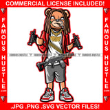 Gangster Hustle Female Teddy Bear Scar Face White Eyes Long Hair Gold Chain Necklace Snakers Machine Guns AK 47 Bullets Belt Tattoo Hip Hop Rap Hustler Famous Hustle Art Graphic Design Logo T-Shirt Print Printing JPG PNG SVG Vector Cut File