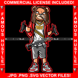 Gangster Hustle Female Teddy Bear Scar Face White Eyes Long Hair Gold Chain Necklace Snakers Machine Guns AK 47 Bullets Belt Tattoo Hip Hop Rap Hustler Famous Hustle Art Graphic Design Logo T-Shirt Print Printing JPG PNG SVG Vector Cut File