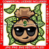 Just Keep Hustling Money Bag Gangster Cartoon Character Wearing Glasses Smile Face Cash Rapper Plug Trap Street Hood Ghetto Swag Thug Hustler Hustling Flex Drip Famous Art Graphic Design Logo T-Shirt Print Printing JPG PNG SVG Vector Cut File