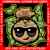 Just Keep Hustling Money Bag Gangster Cartoon Character Wearing Glasses Smile Face Cash Rapper Plug Trap Street Hood Ghetto Swag Thug Hustler Hustling Flex Drip Famous Art Graphic Design Logo T-Shirt Print Printing JPG PNG SVG Vector Cut File