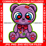 Love Me Cute Teddy Bear Hear Eyes Shine Patches Red Bow Heart Paws Hip Hop Rap Plug Trap Street Hood Ghetto Swag Hustler Hustling Drip Boss Famous Hustle Art Graphic Design Logo Print Printing Vector SVG Cut File