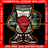 Cash Only Gangster 100 Dollar Bill Money Roll Mobile Phone Call Pistol Gun Red Face Bandanna Hip Hop Hat Cap Sneakers Hip Hop Rap Drip Plug Trap Hood Tattoo Cartoon Character Ghetto Art Graphic Design Logo Print Printing Vector SVG Cut File