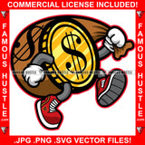 Cash Runner Gold Coin Gangster Cartoon Character Running Cash Money Bag Sneakers Tattoo Hip Hop Street Hood Ghetto Swag Hustler Art Graphic Design Logo T-Shirt Print Printing JPG PNG SVG Vector Cut File